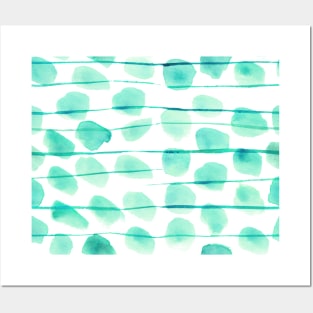 Emerald watercolor spots with stripes - abstract painted Posters and Art